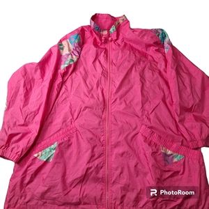 Vtg. 1980's Komitor Fuchsia Pink Zip Up Windbreaker Jacket